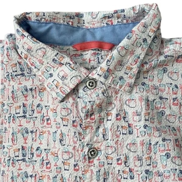 TOMMY BAHAMA White Cocktail Print Nova Wave Seersucker SS Camp Shirt Large L - Picture 1 of 7